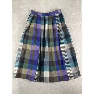 Vintage Jack Winter Midi Wool Blend Skirt Womens 14 Purple Plaid Pockets A-line